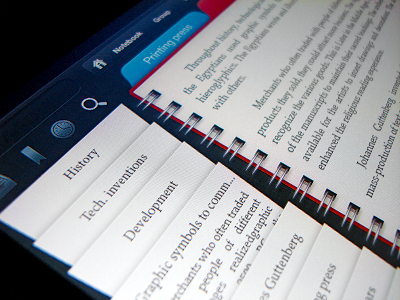 iPad reader application app design interface ios ipad notebook reader ui