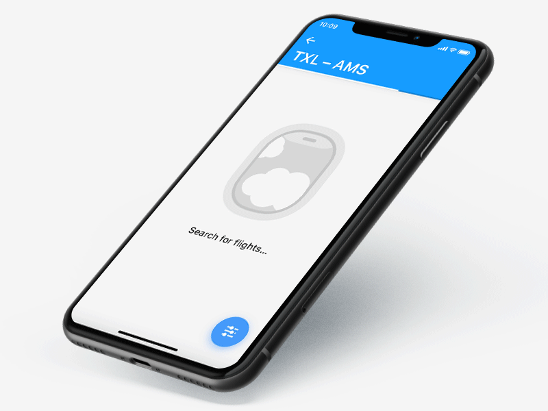 Flights Search Animation aircraft animation cloud empty state fab filter floating action button ios iphone material plane window xr xs