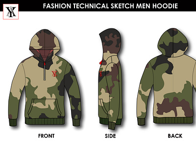 Fashion technical flat sketch Men Hoodie