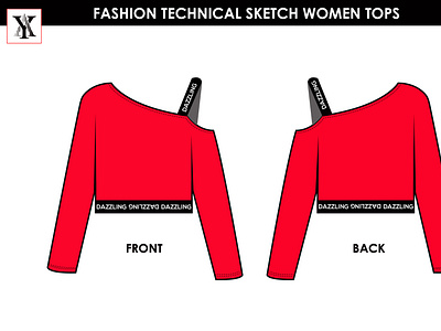 Fashion technical flat sketch Women Tops Red
