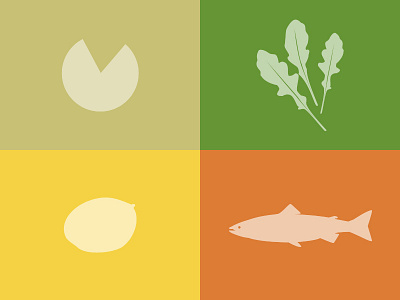 Colors experiment: salmon, mango, arugula and cheese salad colors experiment inspiration