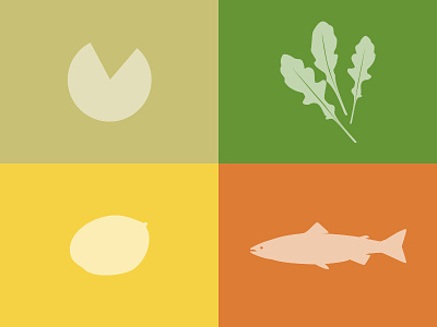 Colors experiment: salmon, mango, arugula and cheese salad
