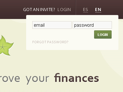 Login with link and lang choices at the top - financial network