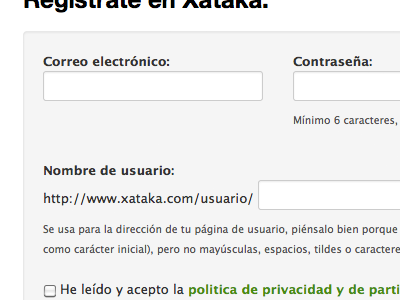 Xataka Register Form