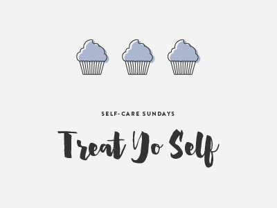 Treat Yo Self brush script cupcakes icon line art minimal self care simple