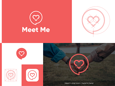 Meet Me (Dating app) app branding dating app design dating app logo design flat heart logo icon illustration illustrator logo design logodesign love logo minimal outline logo
