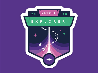 Explorer badge conference design icon identity illustration laser logo space sticker universe vector