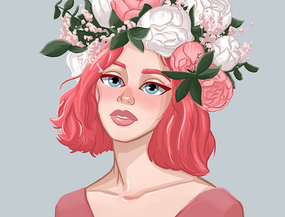 Girl and flowers artwork illustration procreate