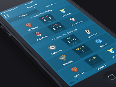 Fixture Screen - iOS7 fixture football ios7 iphone sahan score soccer sports user experience user interface