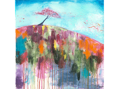 Windy Day 03 abstract abstract expressionism cogwurx expressionism illustration landscape oil painting organic painting square tree wind