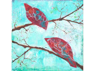 Red Buds abstract bird cardinal cogwurx expressionism illustration organic square tree