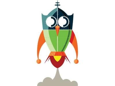 Rocket Owl bird cartoon cogwurx flight fly owl retro rocket science ship space