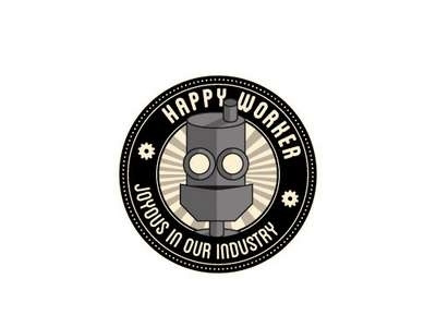 Happy Worker cogwurx job labor logo motivation propaganda retro robot steampunk worker