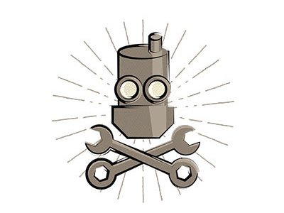 Jolly Robot 01 branding cogwurx crossbones fun logo pirate robot steampunk wrench