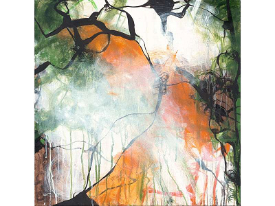 Thicket abstract abstract expressionism biomorphic cogwurx decor expressionism green jungle orange organic square vines