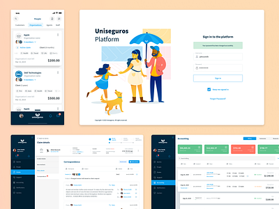 Insurance platform accounting cards illustration insurance notes payments sign in ui ux
