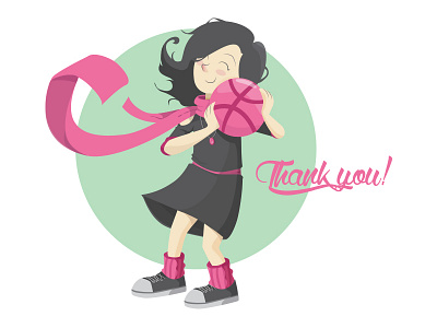 Thank you dribbble girl invite scarf thanks vector