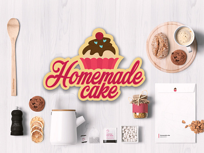 Homemade Cake Logo cake cherry chocolate cupcake homemade logo pink sweets vector