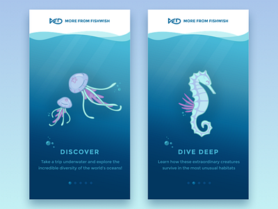 FishWish Onboarding app bubbles illustration jellyfish onboarding sea seahorse underwater vector