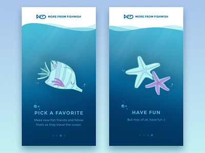 FishWish Onboarding Part 2 app bubbles fish illustration onboarding sea starfish underwater vector