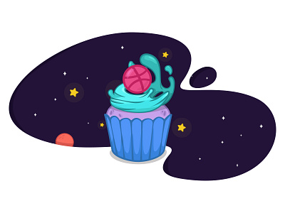 Dribbble Invites cake dribbble giveaway illustration cupcake invitations invite space vector