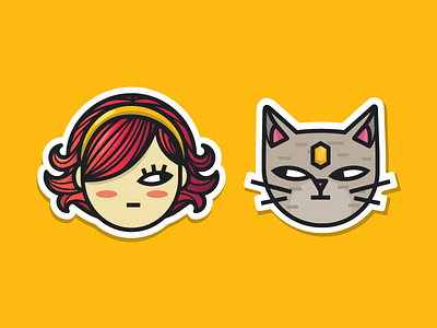 Kat & Cat Sticker cat face girl illustration jewel pink sticker vector