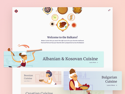 Landing Page - Balkan Cuisine balkans cards cuisine desktop food illustration landing page product tasty ui ux