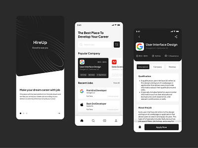 HireUp - Job Finder Mobile App app application design find job graphic design hire job job seaker jobs mobile mobiles ui ui design uiux ux