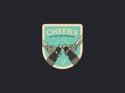 Cheers badge beer death design graphic grim reaper grunge illustration skeleton sticker vector