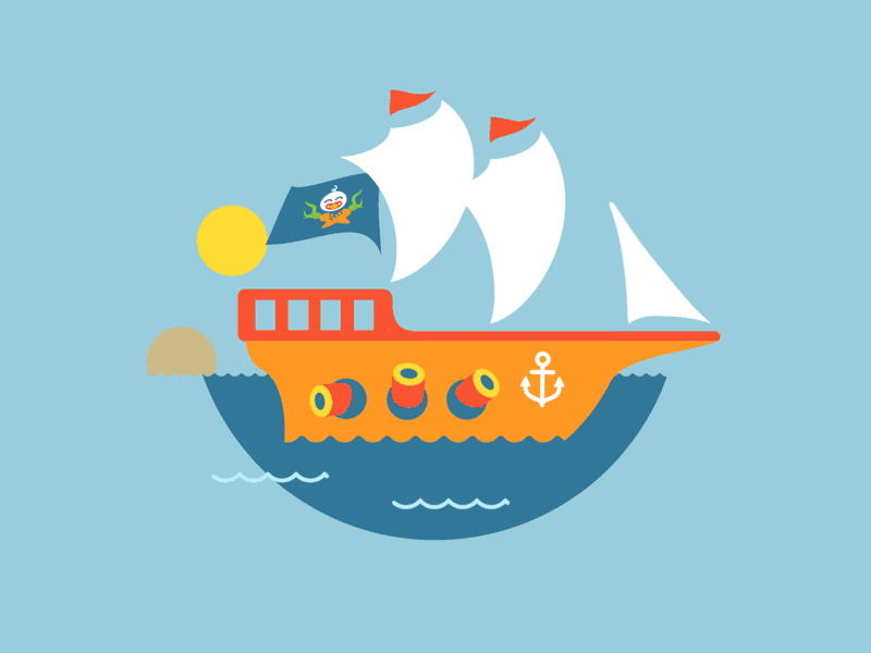 Snuggle Team Adventure - Baby Carrot Pirateship boat cannon carrot creative loop pirate sunset tatooine vector