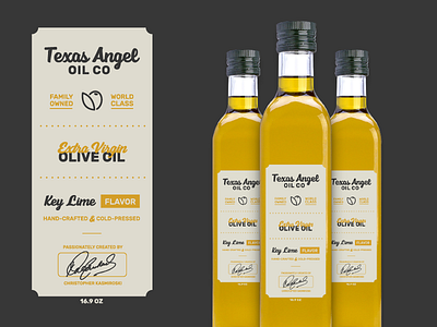Texas Angel Oil Label austin robinson brand charcoal design gold label logo logo design olive oil packaging texas angel
