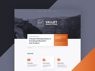 Valley Productions Website blue design homepage icons landing navy orange page site ui ux website