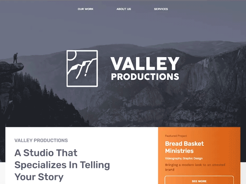 Final Valley Productions Website branding gif gradient logo orange outdoors site topographic valley webflow website