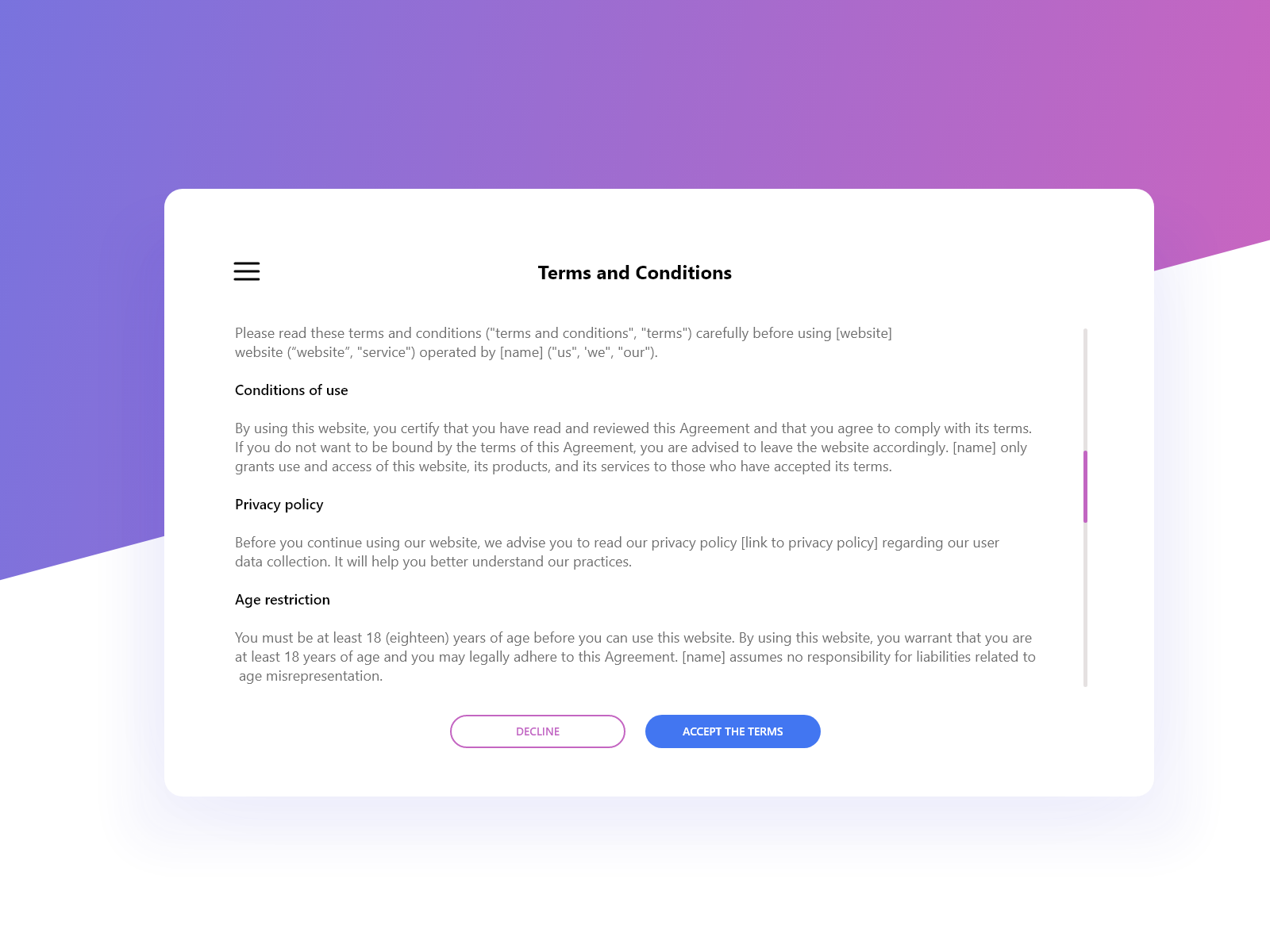 Terms of Service UI by darius95 on Dribbble