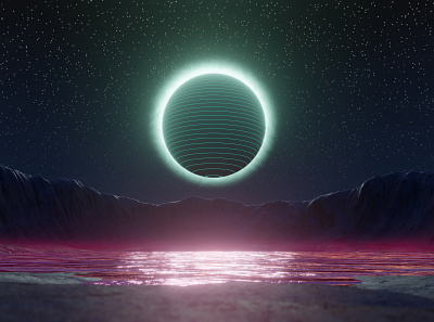 Electric Impact 3d 80s abstract crater crater lake eclipse landscape retro space surreal synthwave vaporwave