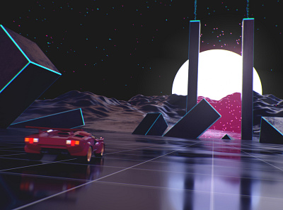 Prisms 3d 80s abstract car countach lamborghini landscape retro surreal synthwave vaporwave