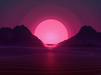 Neon Sunset 3d 80s abstract landscape light trails long exposure retro sunset sunsets surreal synthwave vaporwave