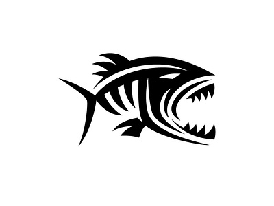 Piranha logo design fin fish illustration logo mascot piranha silhouette toth vector