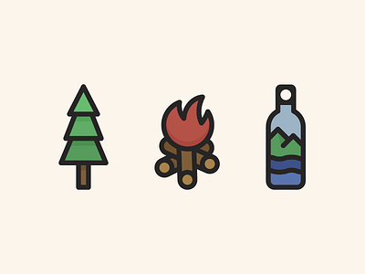 Camping Icons - Earth, Fire, Water adventure camp design explore fire iconography illustration line outdoor tree vector water