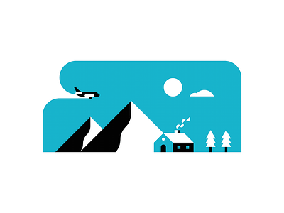 Blue Skies blue house icon illustration minimal mountain plane snow trees vector winter
