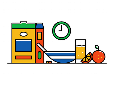 Breakfast Time bowl breakfast cereal iconography illustration juice line orange vector