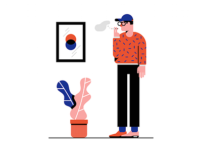 Hipster art character geometric hipster illustration minimal plant smoke vector