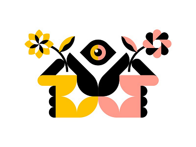 Flowers bold colour flower geometric hand icon illustration minimal shapes vector