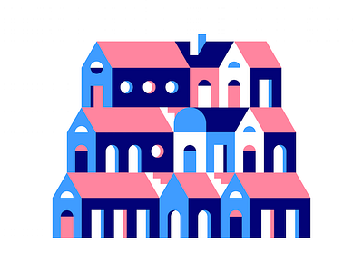 Village design geometric house illustration minimal shapes vector