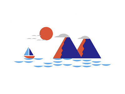 Sail Away boat design geometric illustration minimal sail sea shapes sun vector volcano