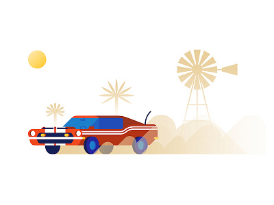 Desert Racer car desert dust illustration muscle sun vector windmill