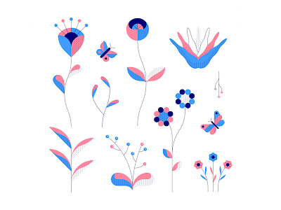 Garden butterfly design garden geometric illustration minimal pattern plants vector