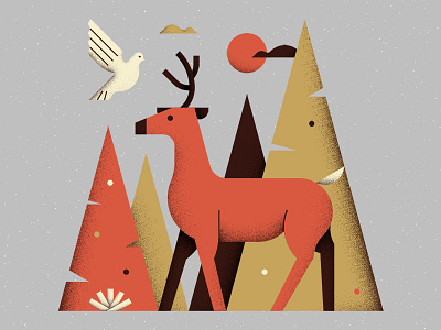 Deer & Dove card christmas deer dove holidays illustration trees vector