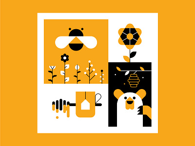 Bee Day bear bee design geometric honey illustration minimal shapes vector