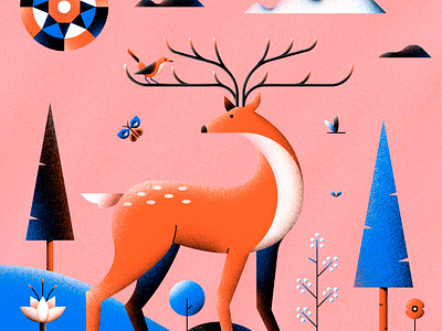 Robin & Roe deer design graphic illustration nature robin roe vector
